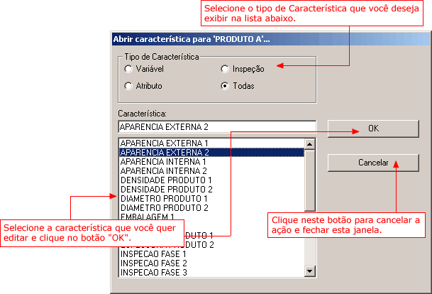 Janela para Selecionar Caracter�stica
