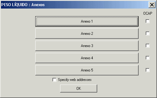 Janela de anexos da Característica